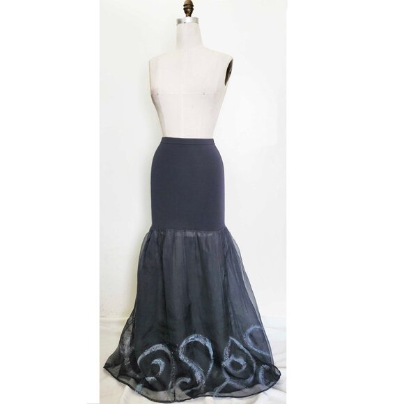 Vintage BLUE FISH Women's Black Jersey and Semi Sheer Organza Maxi Skirt Dress 1 - Picture 11 of 11